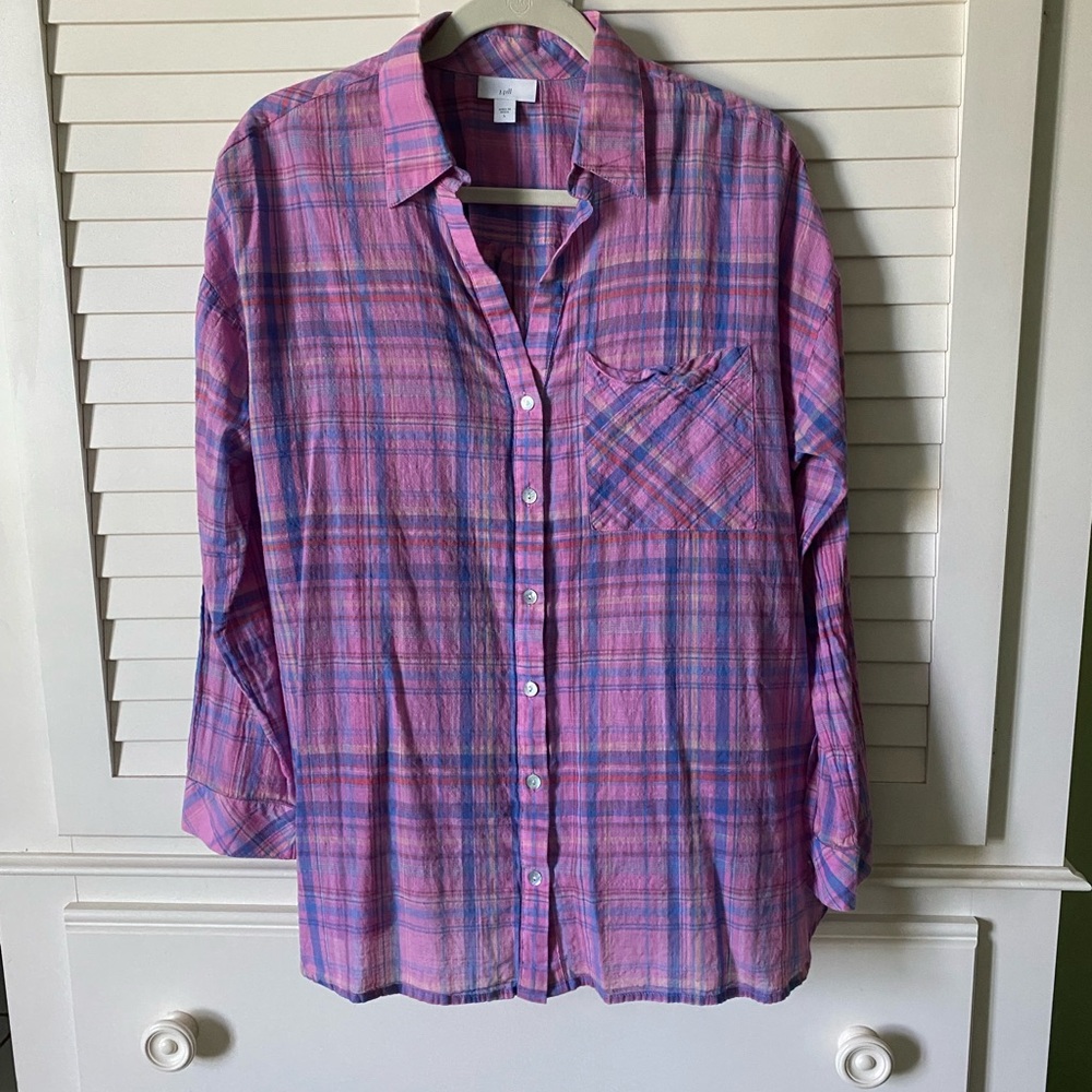 J. Jill Pink and Blue Plaid Button-Down Shirt